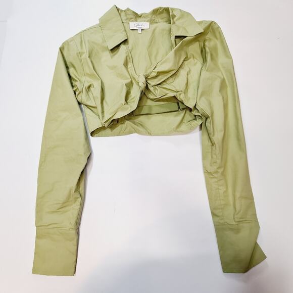 L'Academie Tereza Poplin Crop Top in Moss Green Small - Picture 2 of 9